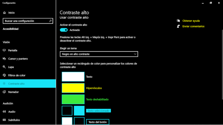 Configurar contraste alto en Windows