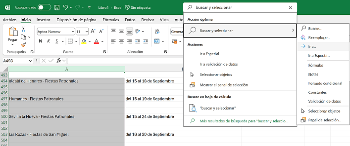 Buscar y seleccionar en Excel